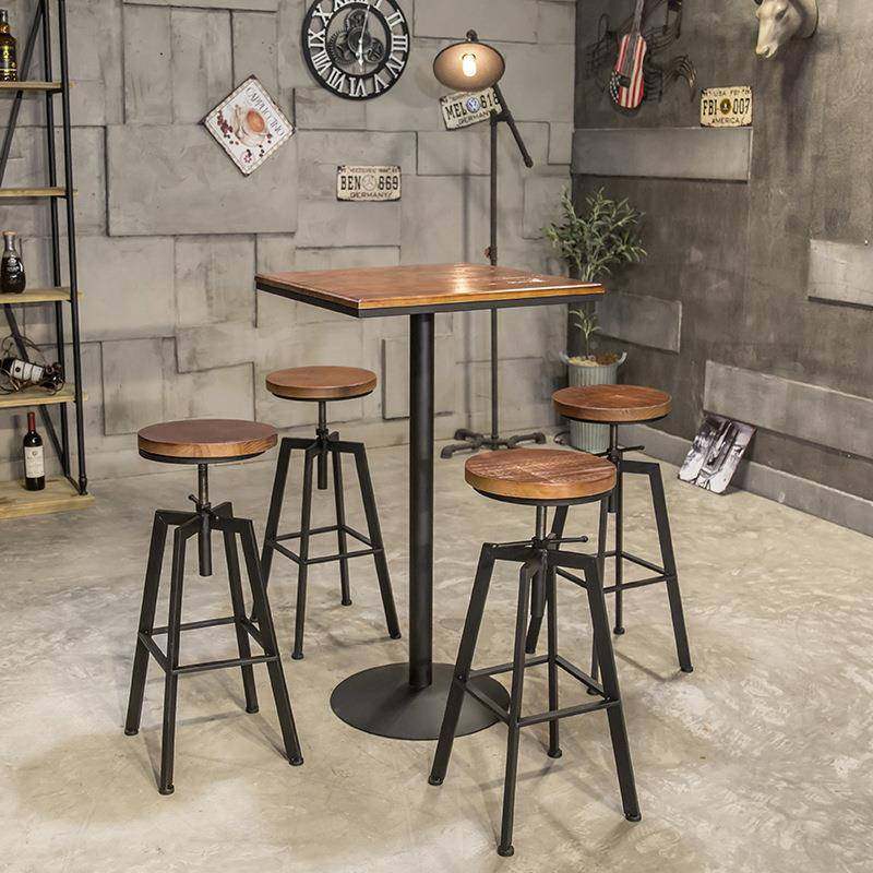 复古实木铁艺酒吧升椅T夜场旋TX0087转V降吧台椅K高脚椅吧台餐桌