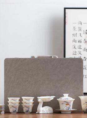 夫茶具套装羊脂玉家用陶瓷客厅简约62411白套盖碗描瓷功金功整夫