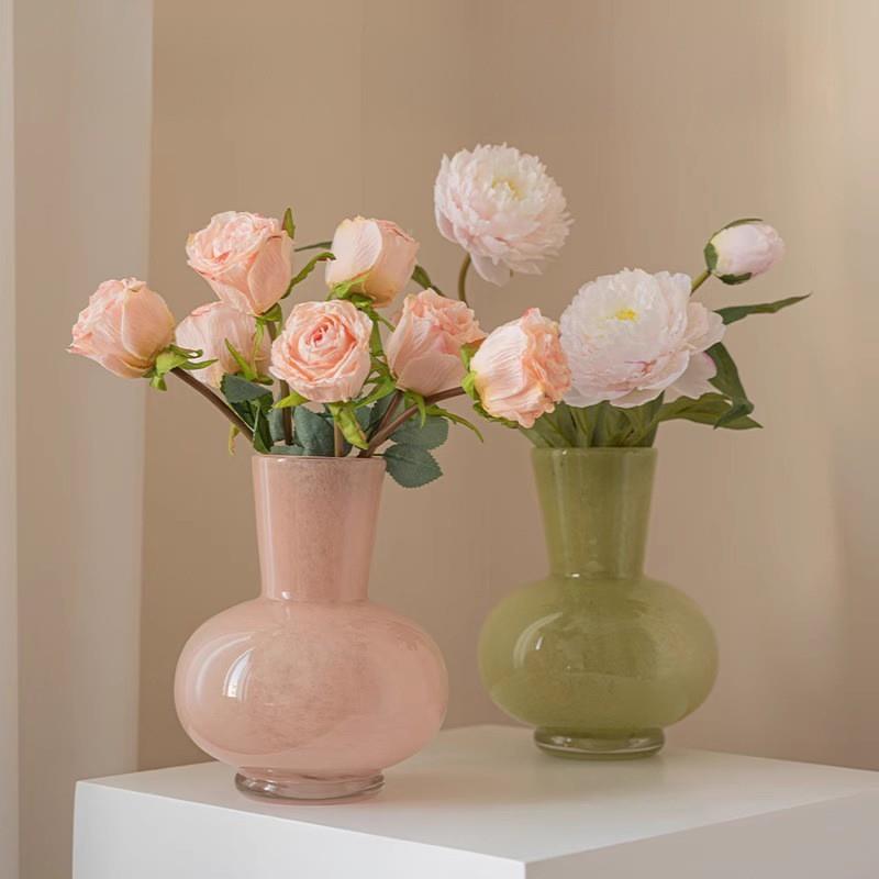 多巴胺彩色绿色沙水琉璃花瓶件摆轻奢QL160A绿高级感客流厅桌面养