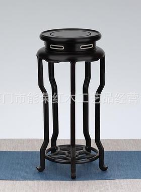 红木底座紫光圆形景花几花瓶玉花瓶古董摆件微型UUF盆檀底器座