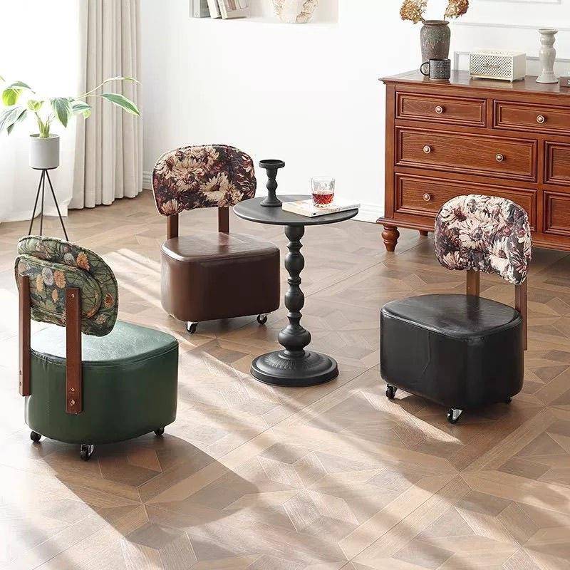 万轮向子轮小凳家用矮凳客厅溜-椅带滑移动靠背小椅子旋转换溜鞋