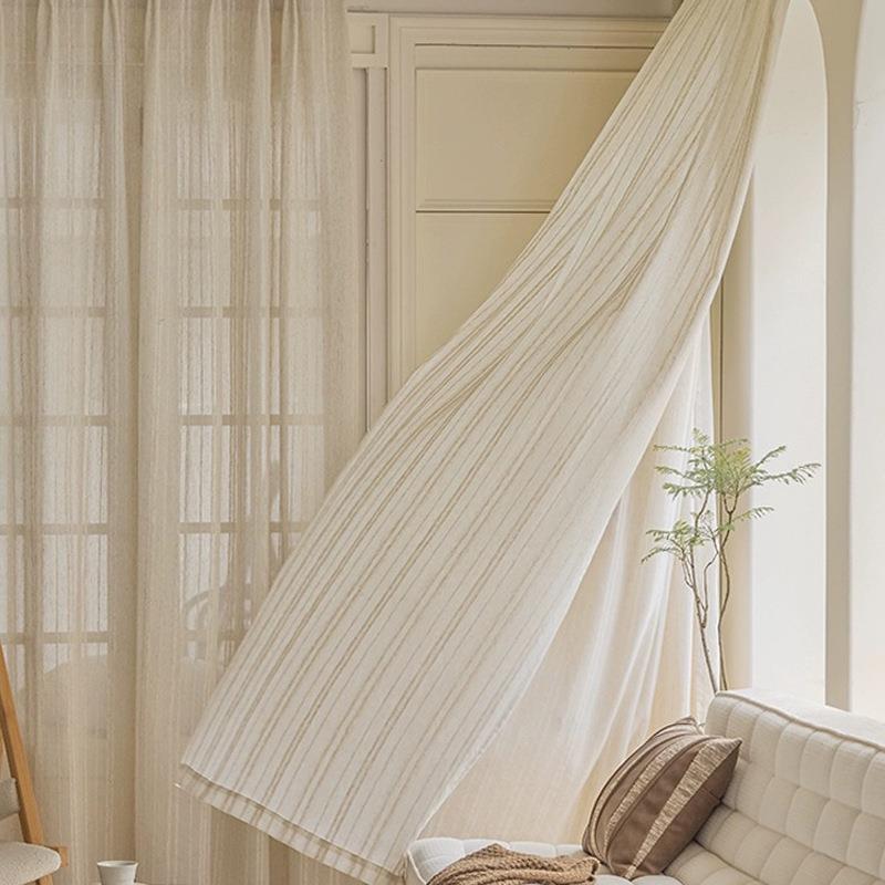 日式亚麻扶风纱窗纱中窗帘透纱飘帘客厅窗原木风ADU古光不透人白