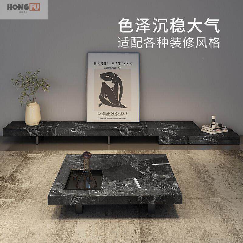 鸿福意式岩板电几视柜北欧简约极简茶高AKP悬浮机轻奢电视柜落地