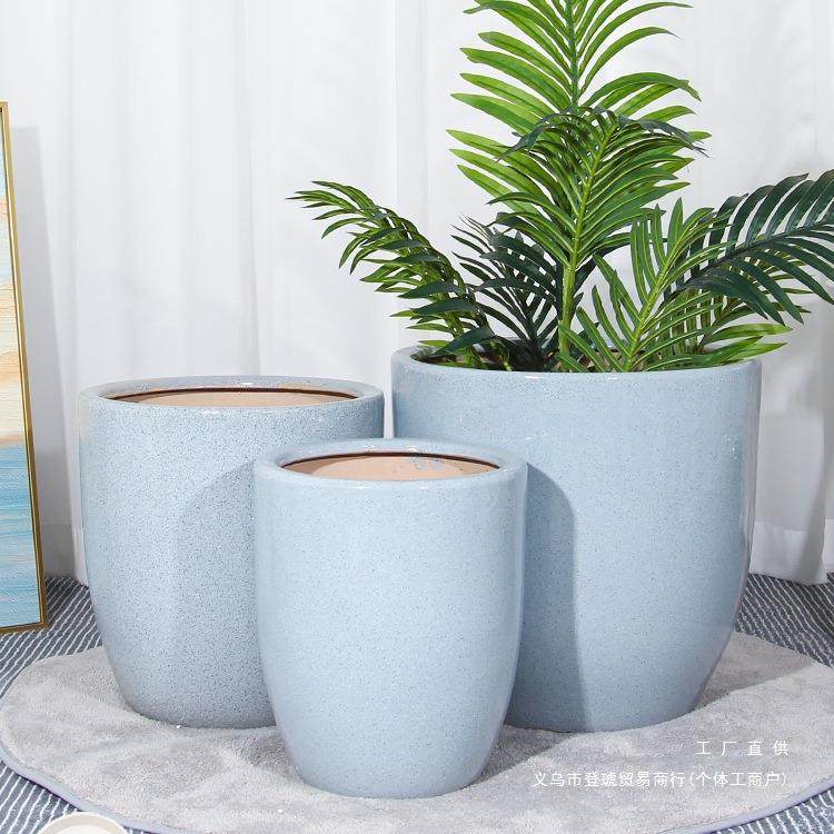 陶瓷花盆落地特大号绿白色大口径植F9698MTJ盆器轻奢财感树发种天