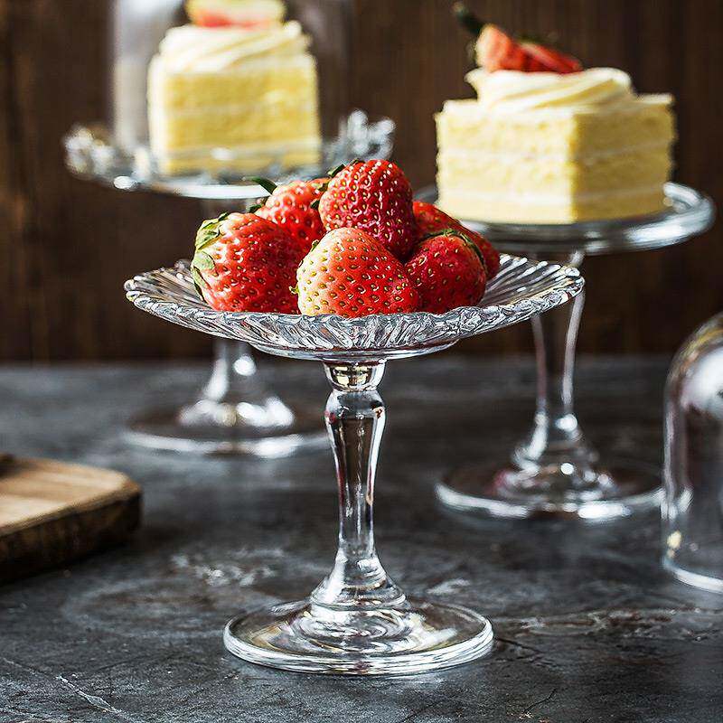 FEU欧式透明创玻璃点心盘点盘家用意高脚糕品蛋甜糕罩小号