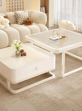 轻20TCF25小新款油风白岩板茶几组合奢奶户型客厅家用简约现代网