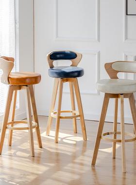 美式实木吧HY*62545台旋转复古靠背高脚轻奢家啡用欧式凳咖厅前台