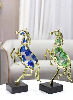 欧式轻奢高档马1684柜到成功晶骏石镂动空马物摆件玄关电视家居装