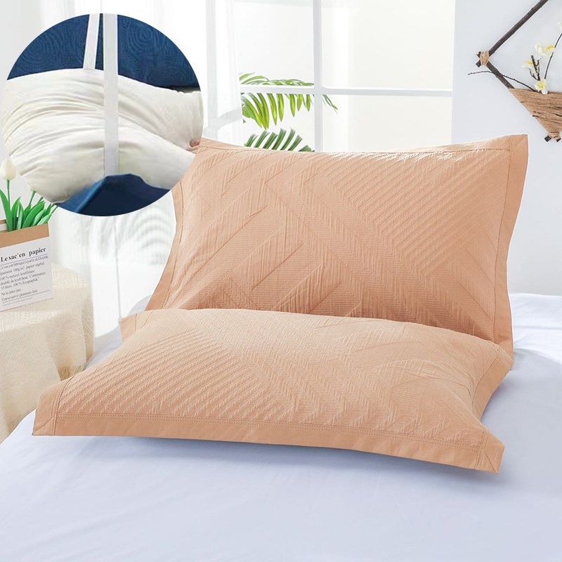 高端纯色枕巾纯棉一对装绑带款可固定防滑防脱T落加大加厚枕头巾