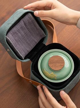 蜜青瓷旅携20540行茶具盖碗快客杯一便户壶三杯式功夫茶具外车载