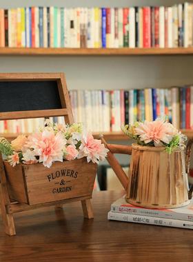 复古摆件创意花盆花篮阳台实花园欧风F98687H8小黑北板店铺装饰木