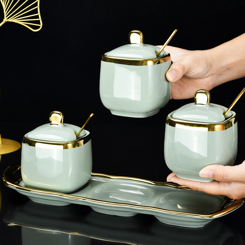 北欧盐味精调料罐调味盒陶瓷x高端厨房用品家用辣椒油罐子组合套