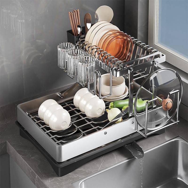 厨置房锈钢碗碟沥架水槽水放碗盘碗筷收纳架物架不碗架台面多6595