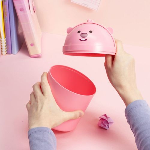 韩国粉色Loopy海狸露比办公室桌面垃圾桶带盖小号纸筒篓收纳桶