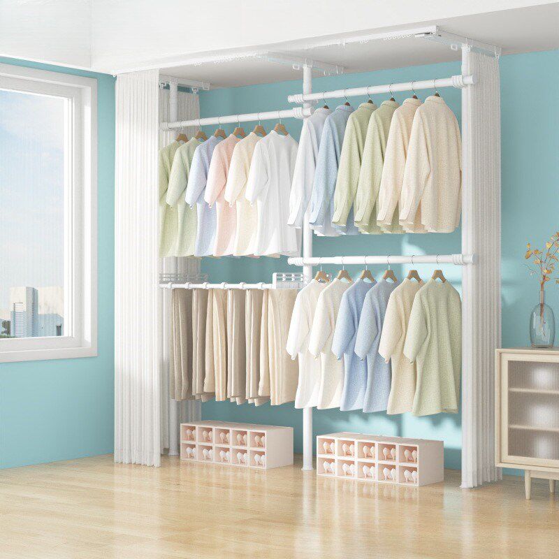 晾衣架阳台家用落地卧室内家用挂衣架伸缩晾衣杆衣帽架凉晒置衣架