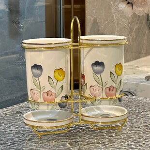 轻奢高级感陶瓷沥水家用筷子筒厨房沥水置物架台Z面筷子勺子