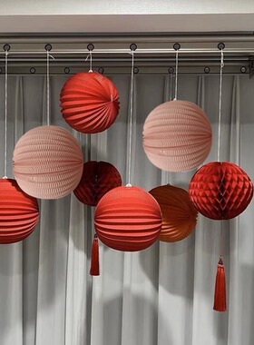 中秋节橱窗挂件红色喜庆吊饰西瓜纸灯H笼珠宝店铺装饰商场布置道