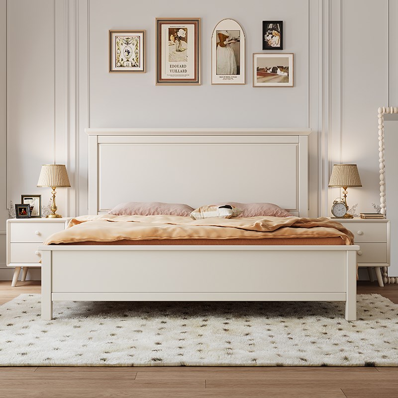 白色奶油风全实木床主卧轻奢简约现代1.3F5米1.8米2x2米美式双人
