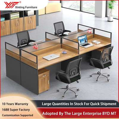 Office staff desks and chairs combination of four artificial