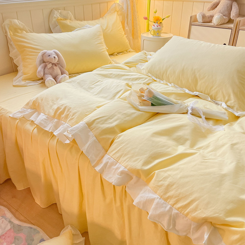 被罩花边款荷叶边纯棉单件被单韩版公主风被套床品寝室三件套全棉