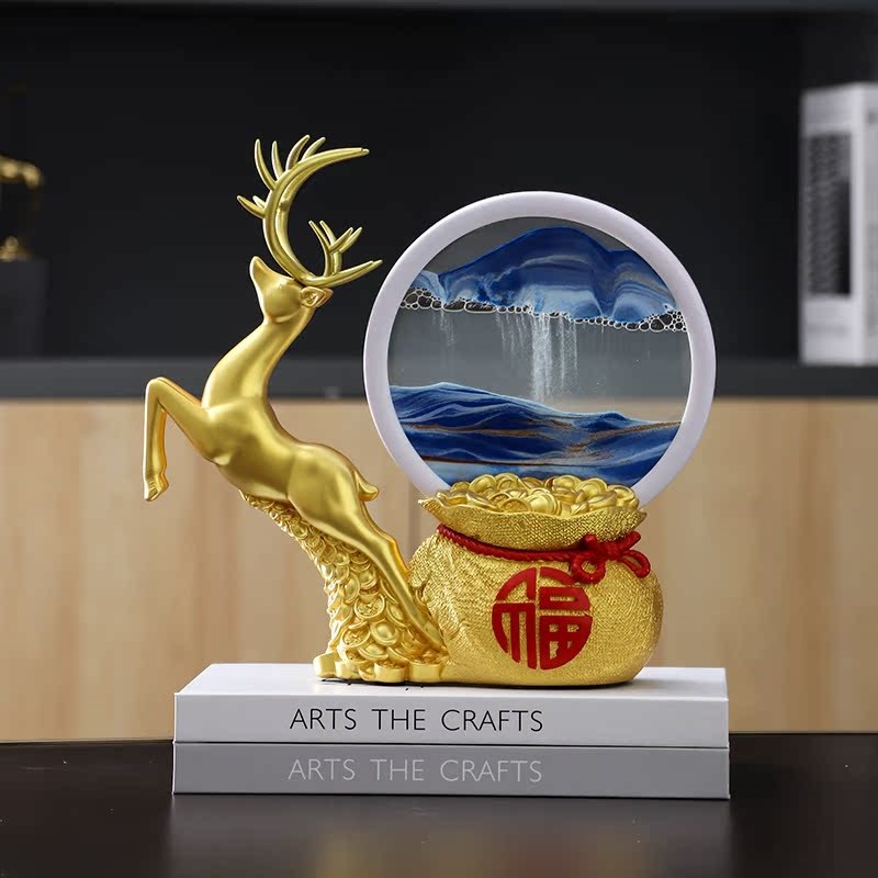 新中式福鹿生财流沙画摆件客厅装饰品公司店铺前台工艺品开业礼物图片