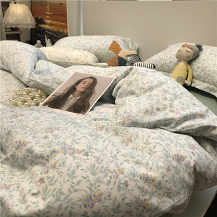 ins美式 田园小碎花床上四件套全棉纯棉被套1.5m1.8米三件套床单