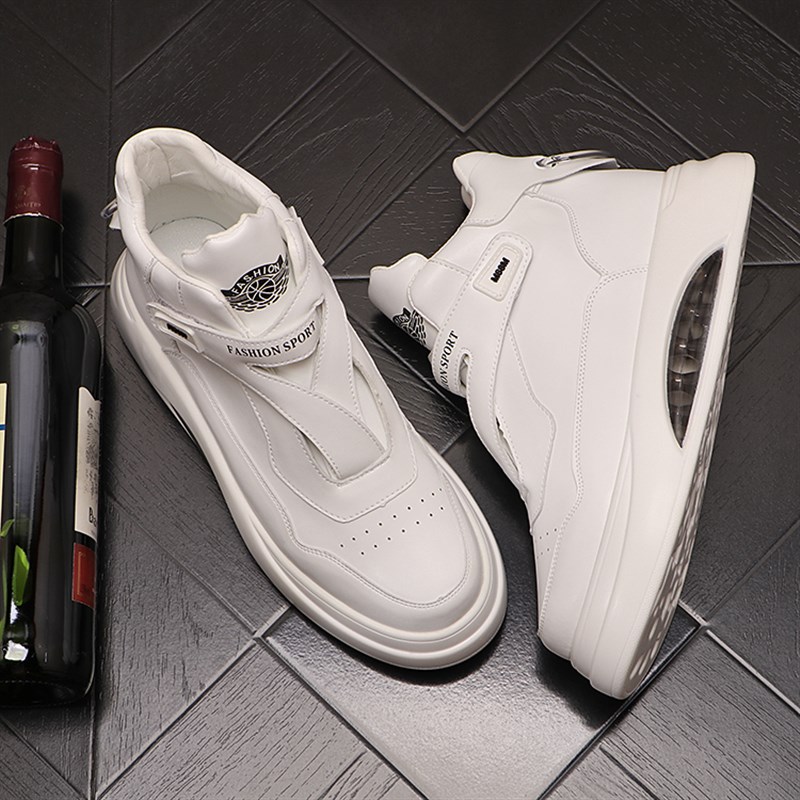 高帮鞋男气垫白色休闲鞋韩版潮流百搭厚底内增高男鞋子魔术贴短靴