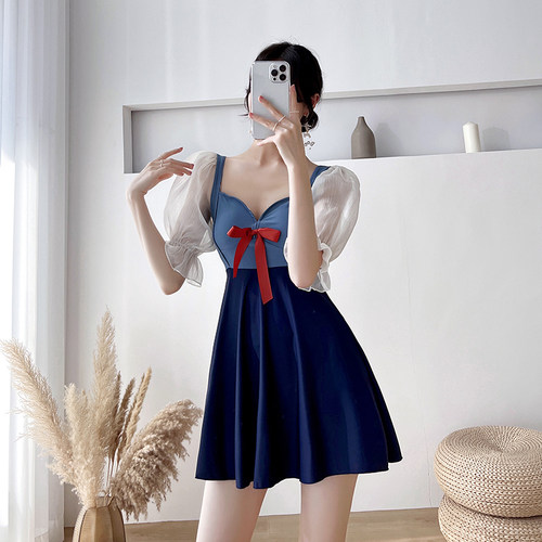 少女时间2021年新款爆款泡温泉遮肚显瘦大码游泳衣网红风连体保守