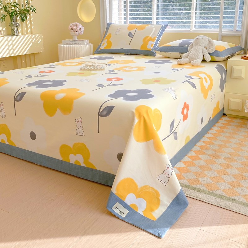 A类卡通老粗布床单单件100全棉宿舍单双人儿童被单三件套亚麻