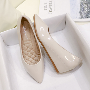 女四季 坡跟单鞋 平底气质软底工作 女夏内增高漆n皮尖头小码 豆豆鞋