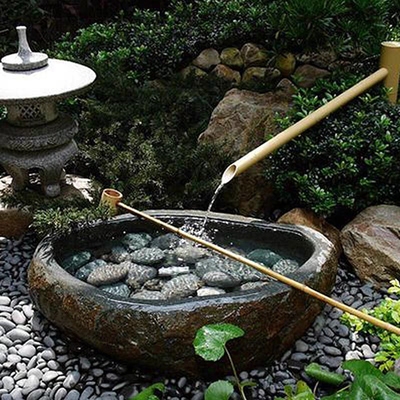 庭院石钵日式竹子流水景观水钵蹲踞户外民宿装饰摆件定制石盆石槽