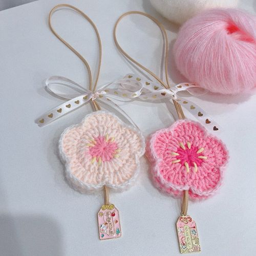 阳阳编织屋diy手工编织桃花挂件小花车挂包挂材料包成品钩针礼物