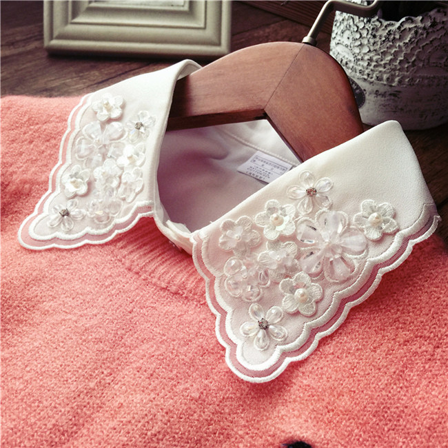 高档钉珠假领子衬衫女秋冬百搭刺绣花水钻衬衣领高端毛衣领装饰领