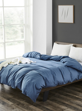 纯色灰色纯棉被罩150X210白色全棉被套180x200单件双拉链头被角带