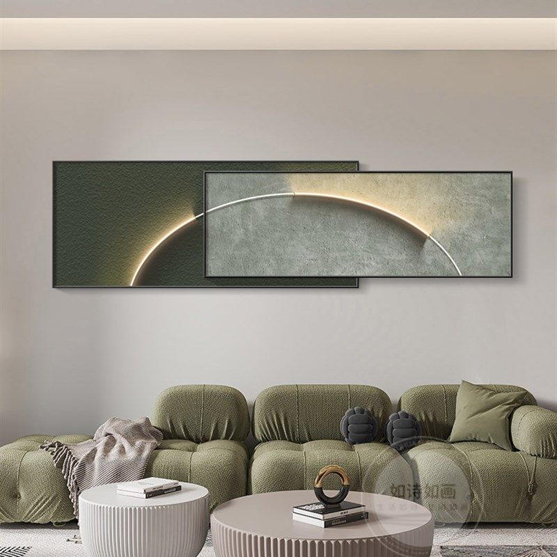 客厅装饰画侘寂风简约沙发背景墙挂画感极简叠加横版壁画