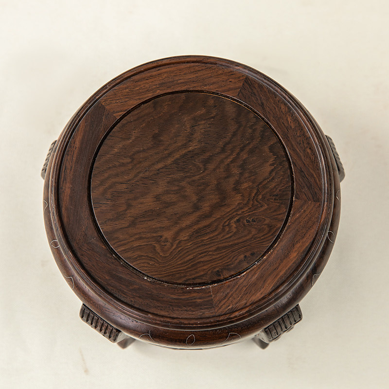 实木质花盆底座大花瓶盆栽黑檀木圆形酒坛垫加高鱼缸摆件红木托架