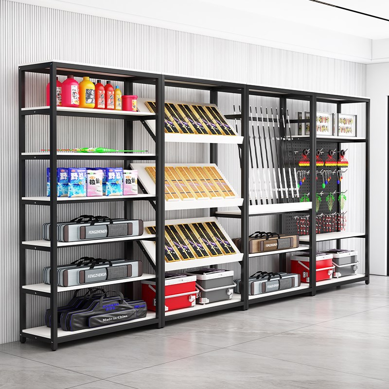 渔具店货架展示架多层置物架鱼竿陈列架挂钩架饵料货架成套组合架