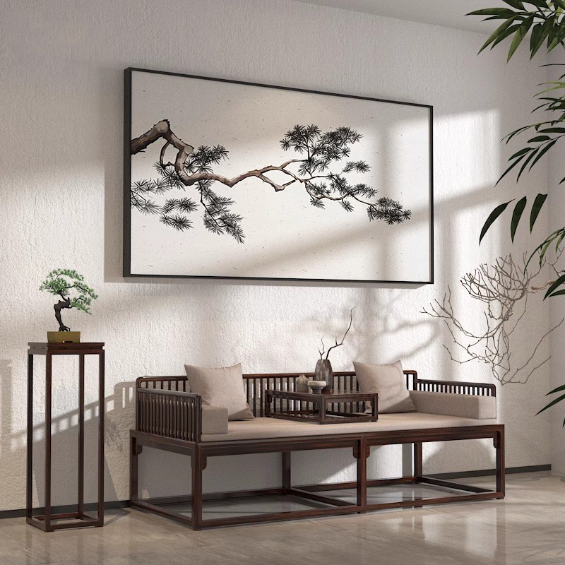 新中式装饰画客厅卧室书房壁画茶室横版中国风古典松树办公室挂画图片