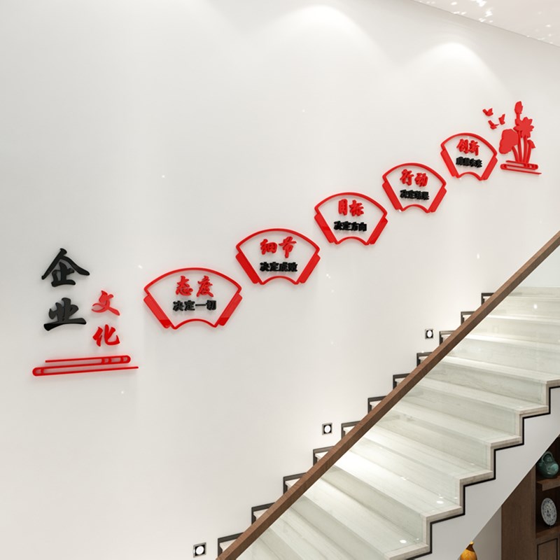企业文化楼梯装饰贴画励志口号标语亚克力立体墙贴画自沾免钉高档