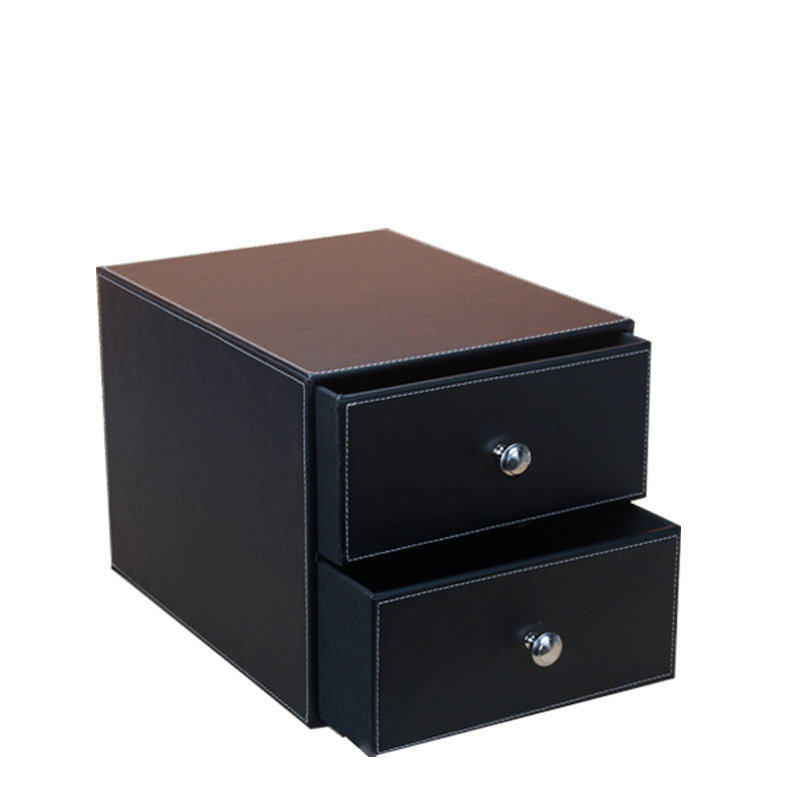 皮革抽屉式木质 办公室桌面收纳盒子收纳柜子文件柜 置物架储物柜