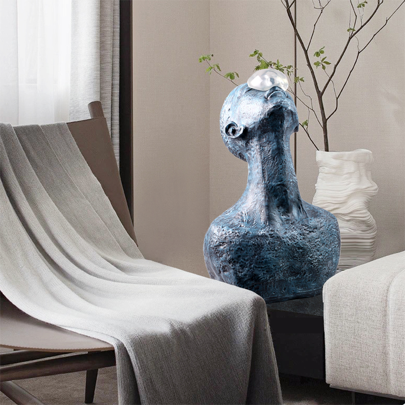 大堂客厅摆设蓝色抽象人物无脸男雕塑丑萌摆件大号落地办公桌好物
