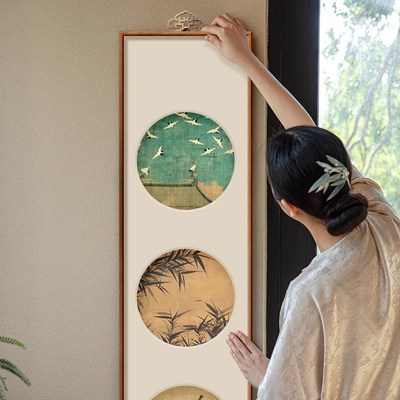 客厅宋代美学装饰画中式实木墙上挂画玄关走廊高级感艺术流苏壁画