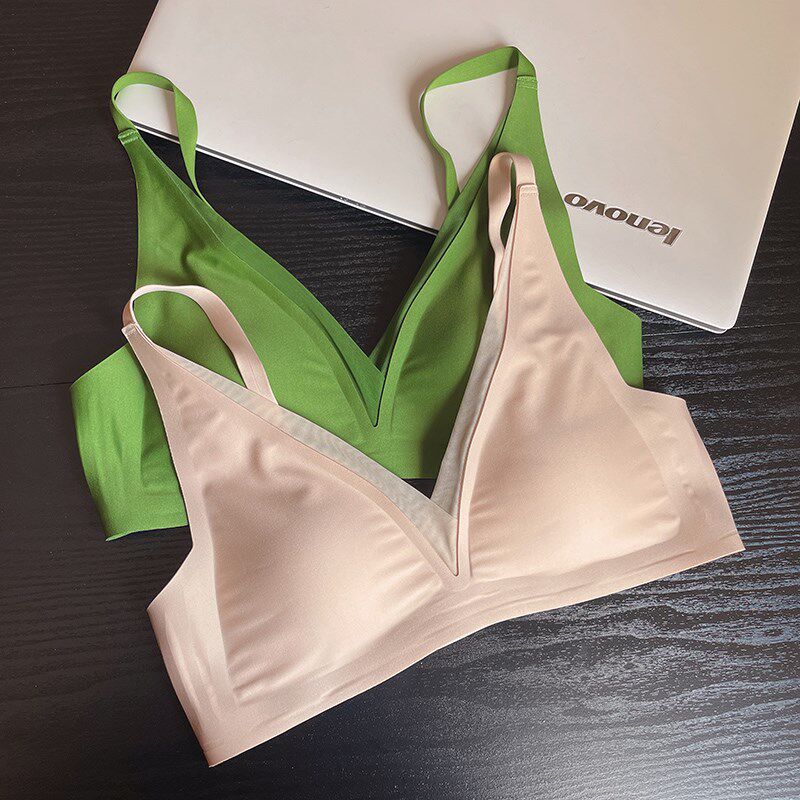 法式三角杯果冻条软支撑内衣女薄款光面无痕一片式小胸聚拢文胸罩