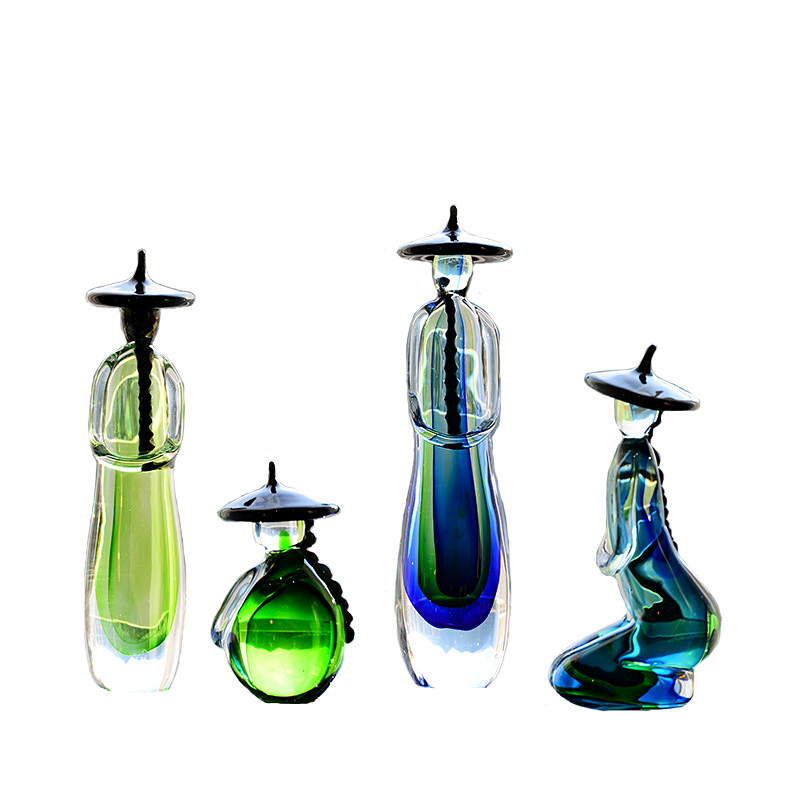 艺术混彩琉璃人物摆件中式家居客厅酒店样板房陈列柜软装饰品陈设