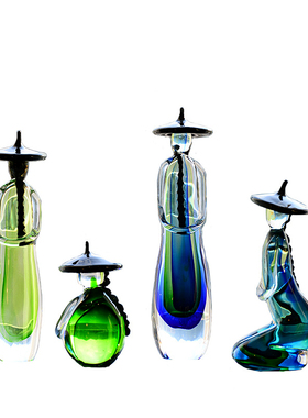 艺术混彩琉璃人物摆件中式家居客厅酒店样板房陈列柜软装饰品陈设