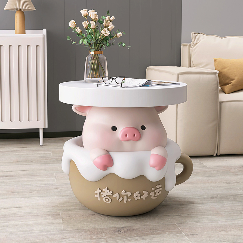 卡通小猪客厅落地摆件家居装饰品茶几沙发旁边几床头托盘乔迁礼品