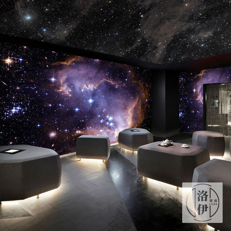 星空天花板墙纸ktv背景墙壁纸台球厅卧室吊顶宇宙星球星夜墙壁布