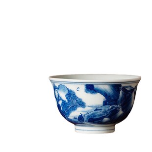 唯心造永乐青花压手杯 手绘仿古青花瓷加厚陶瓷主人杯单杯品茗杯