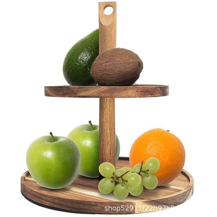 源头工厂简约时尚圆形松木托盘木质储物水果盘开放式储存水果篮厨