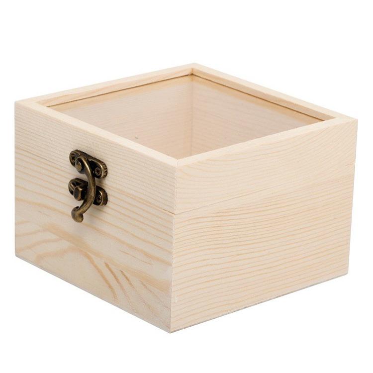 厂家简约时尚现货透明翻盖木盒松木珠宝首饰盒结婚伴手礼品盒